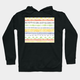 Yellow Green Orange Black Turquoise Hand Drawn watercolor tribal geometric Pattern Hoodie